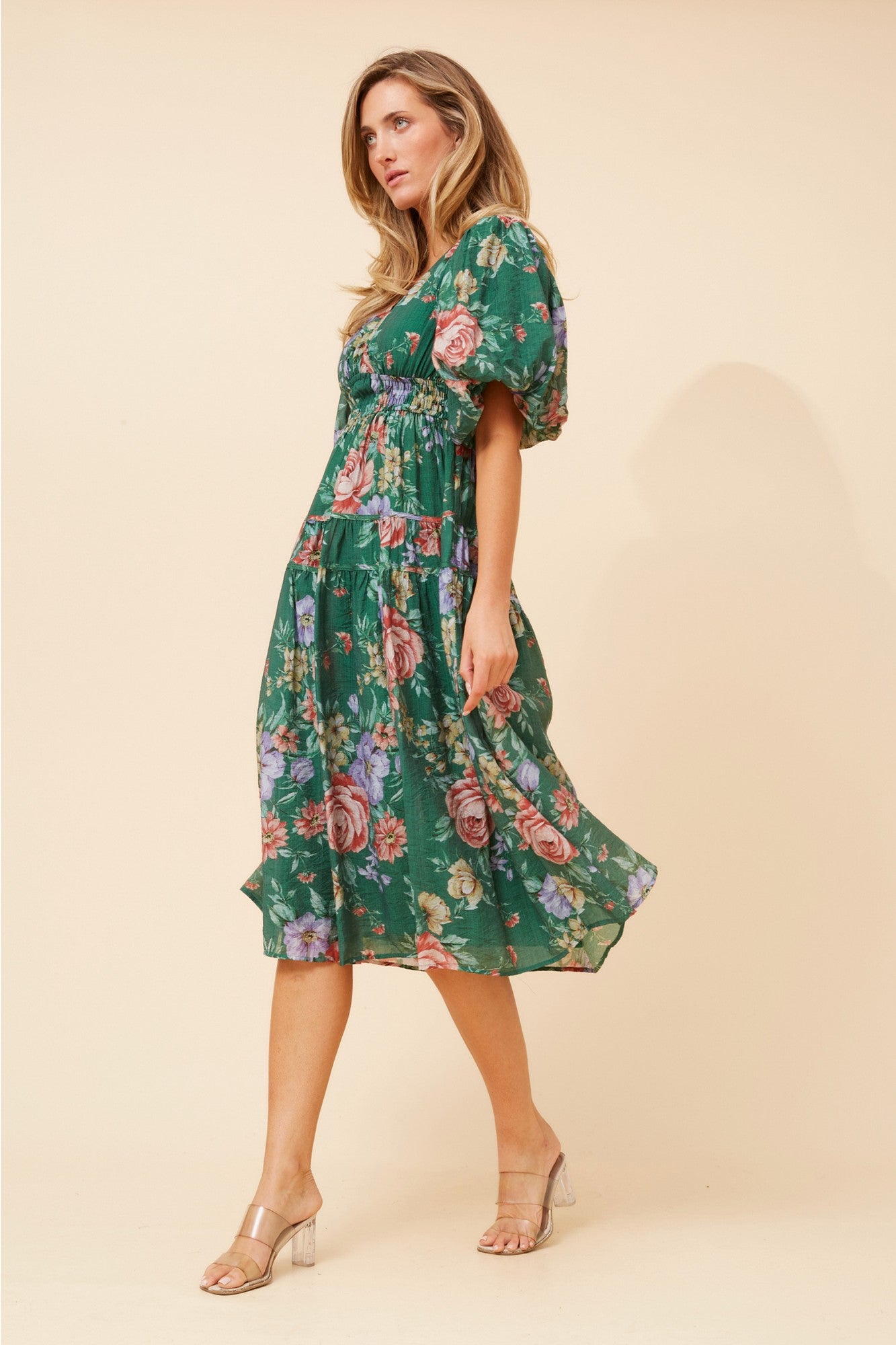 ANUSHKA FLORAL MIDI DRESS (Green)