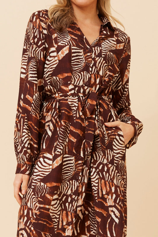 JIMELLE ANIMAL PRINT MIDI DRESS (Multi Coffee)