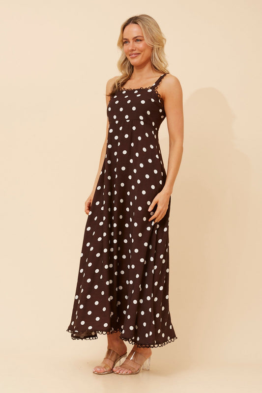 DAVAN POLKA DOT PRINT DRESS (Coffee)