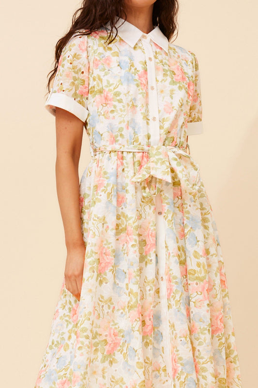 YUFFIE FLORAL SHIRT DRESS (Multi Beige)