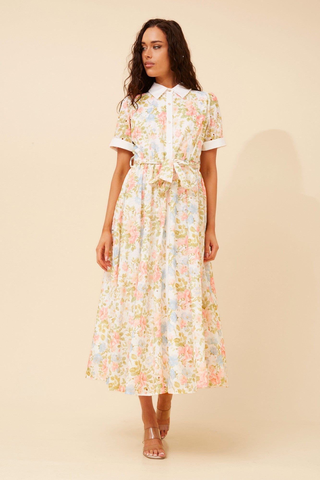 YUFFIE FLORAL SHIRT DRESS (Multi Beige)
