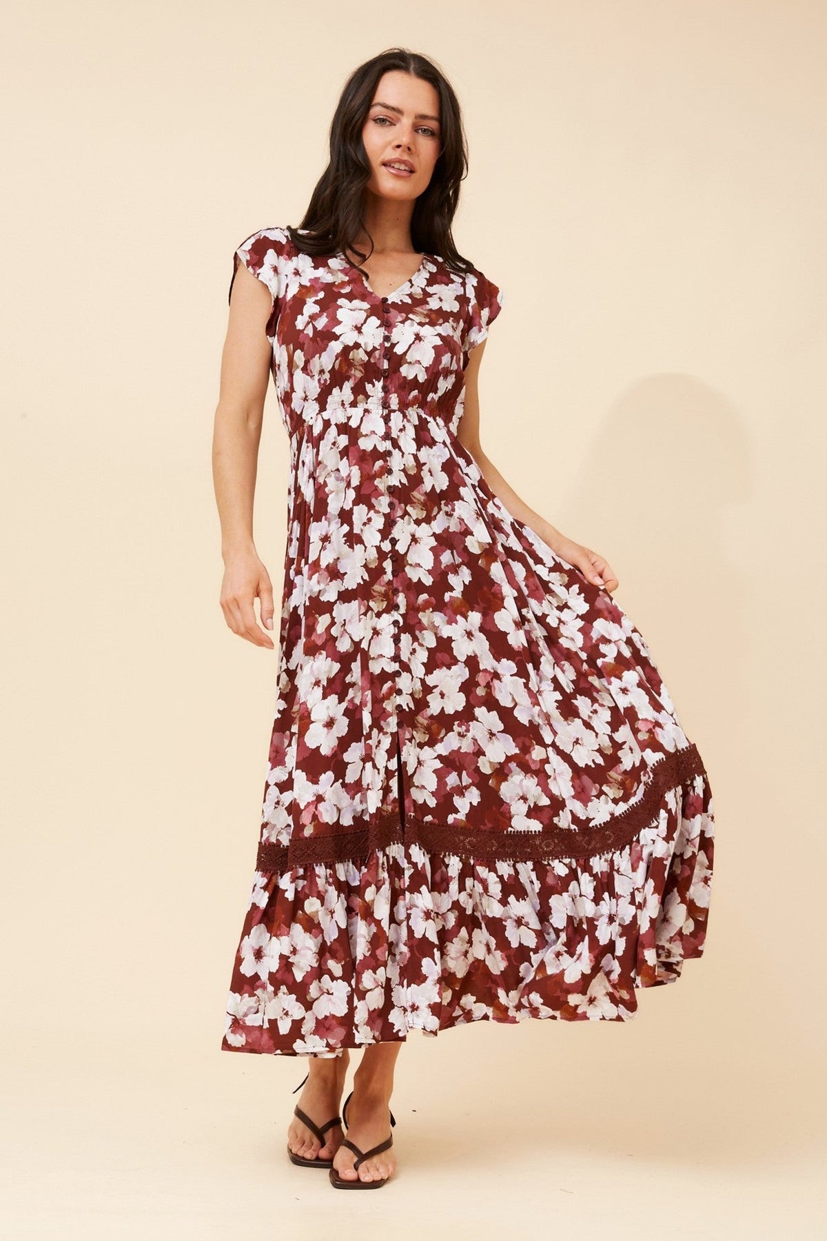 MOROCCO FLORAL MAXI DRESS (Cinnamon)