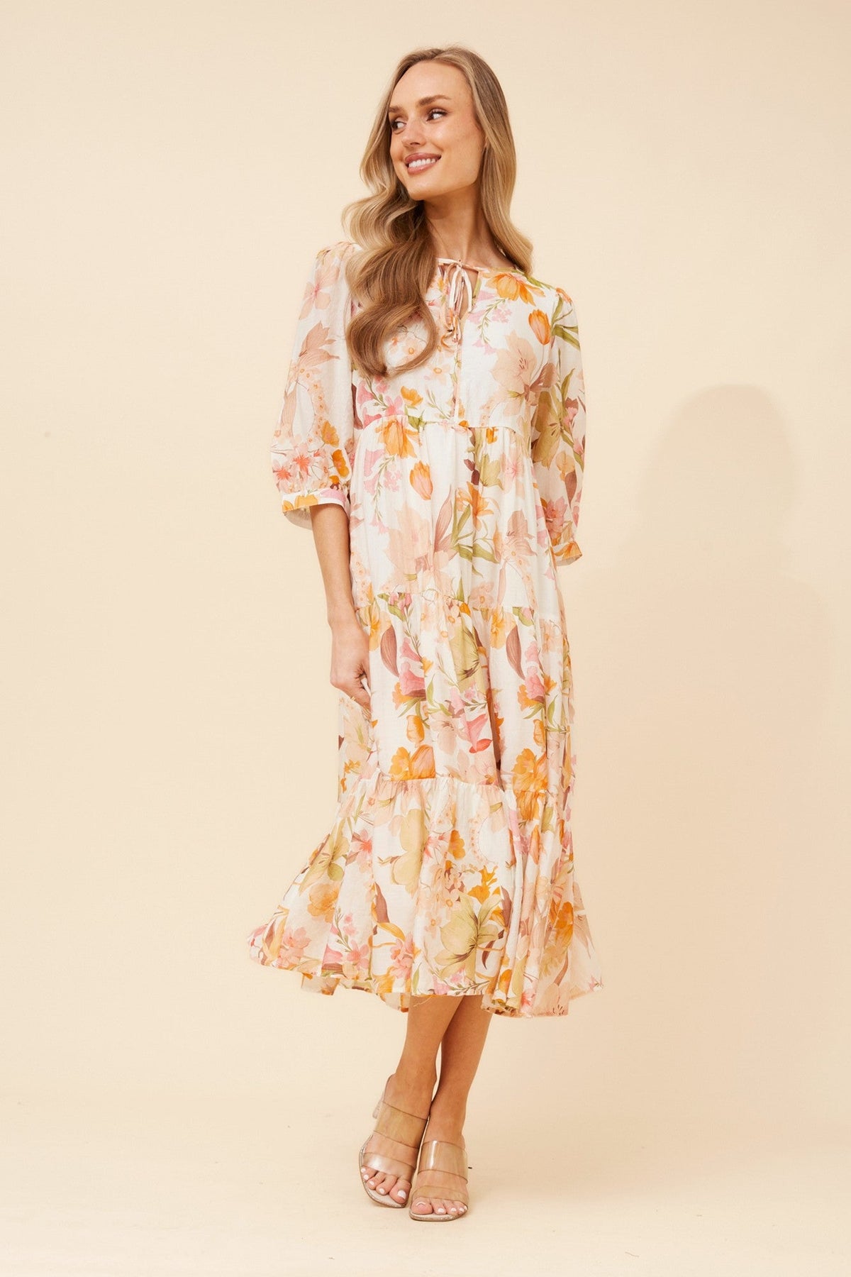 Caroline Morgan Australia PHIL FLORAL MIDI DRESS (Multi Orange)