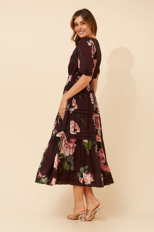 VIENNE FLORAL MAXI DRESS (Eggplant)