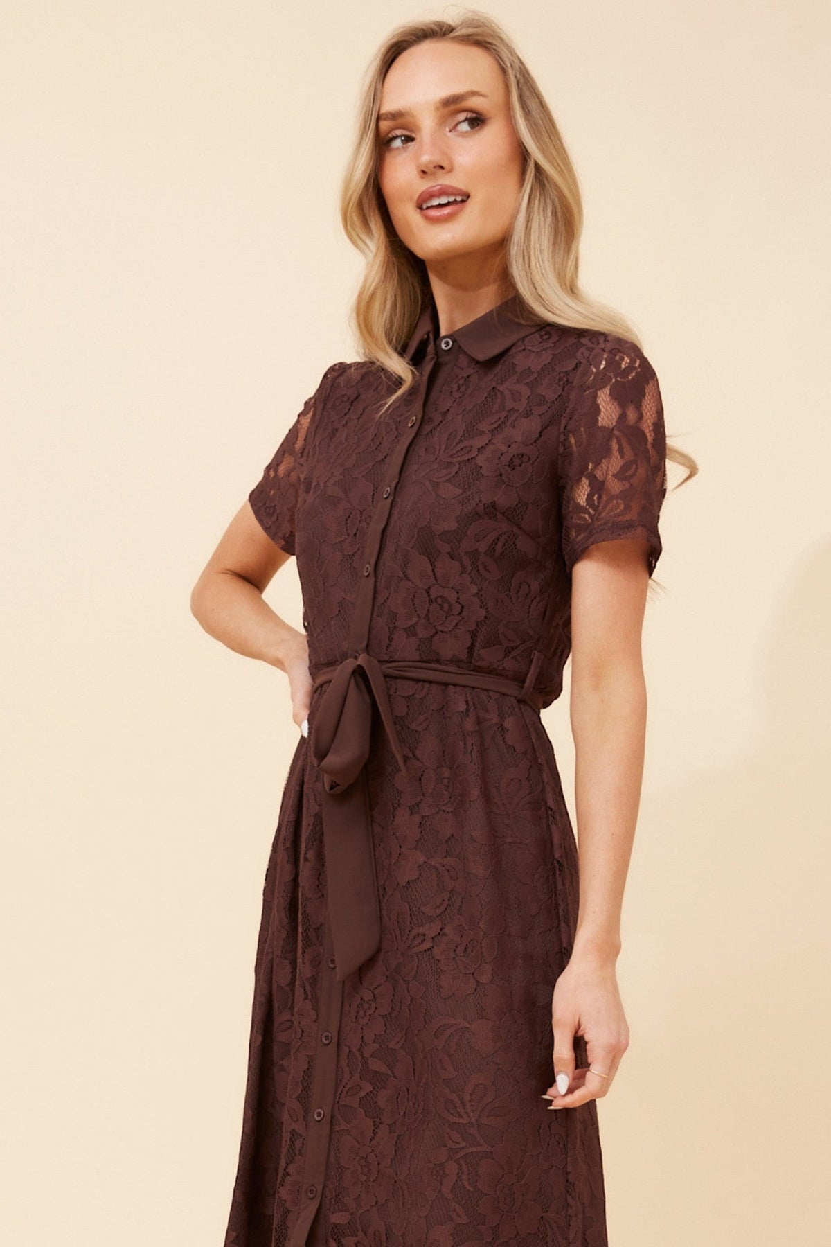 HILDE LACE MIDI DRESS (Chocolate)