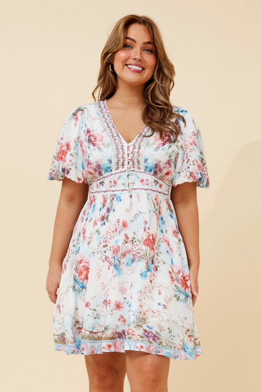 Caroline Morgan Australia RHYS ARABESQUE PRINT DRESS (Multi Blue)