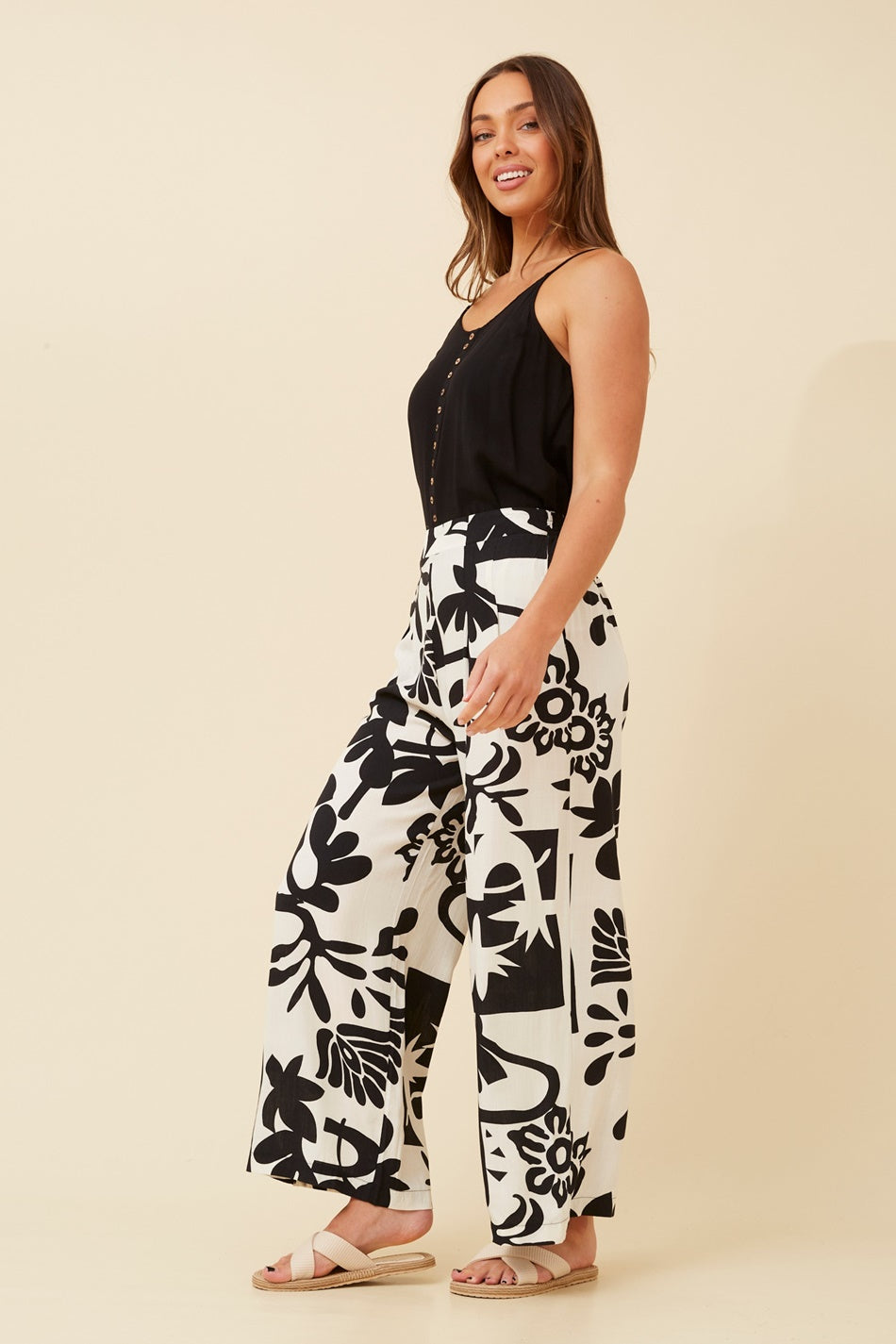 LOXANA ABSTRACT PRINT PANTS (Beige)