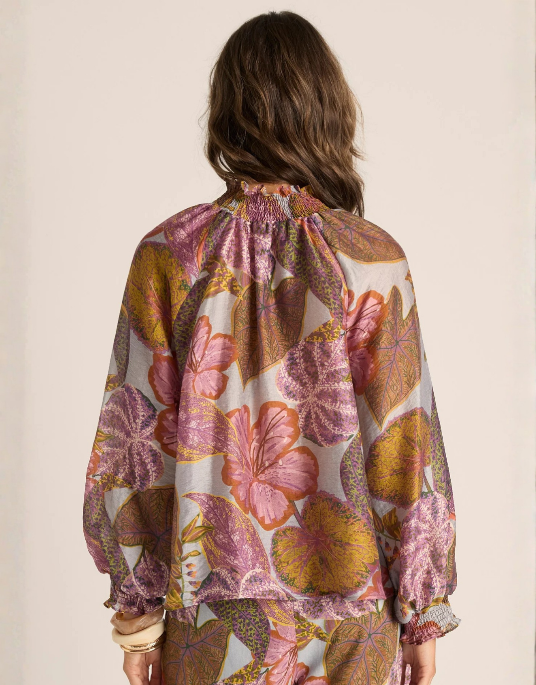 Fate and Becker Daria Shirred Blouse (Leaf Print)