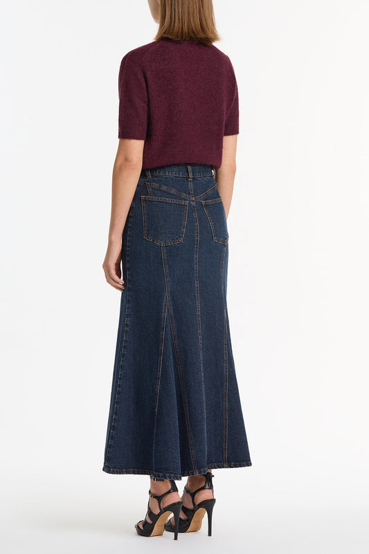 Carla Zampatti Dark Indigo Panel Denim Skirt (Blue)