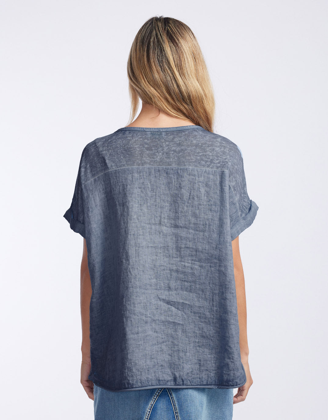Love from Italy Calypso Linen Short Sleeve Top (Denim)