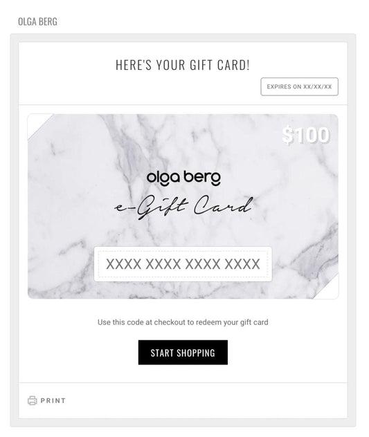 Olga Berg $100 e-Gift (Card)