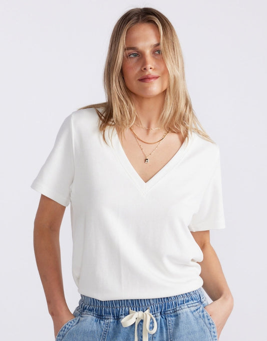 Image of T-Shirts. Product name - The Edit Tee White in White colour by brand - White & Co.