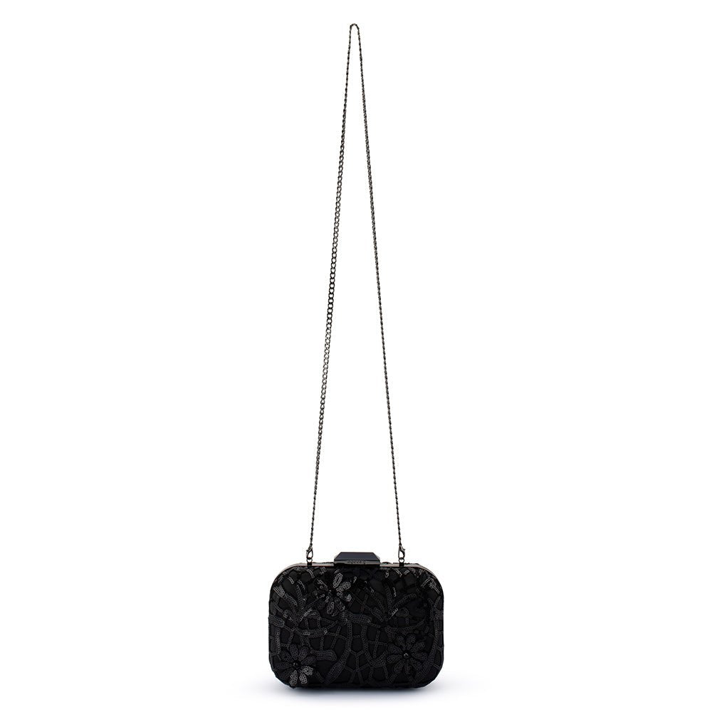 Olga Berg ELENA Appliqued Clutch (Black)