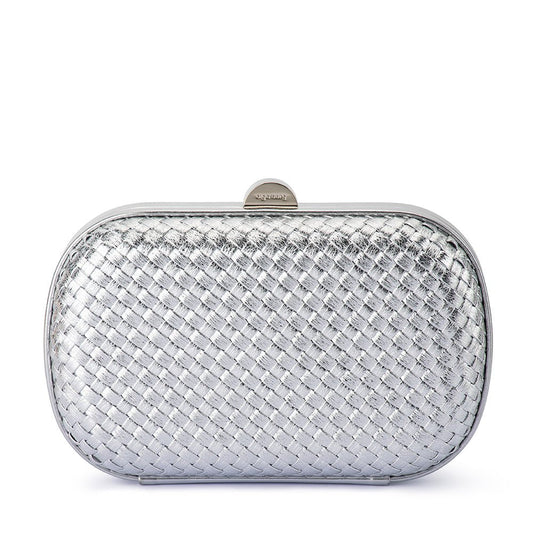 Olga Berg ELLA Woven Clutch (Silver)
