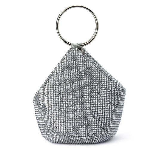 Olga Berg ELLIE Crystal Mesh Handle Bag (Silver)