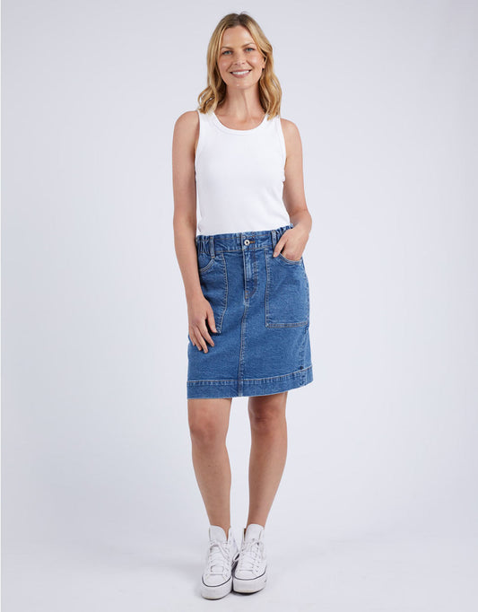 Atlas Denim Skirt - (Dark Blue Wash)