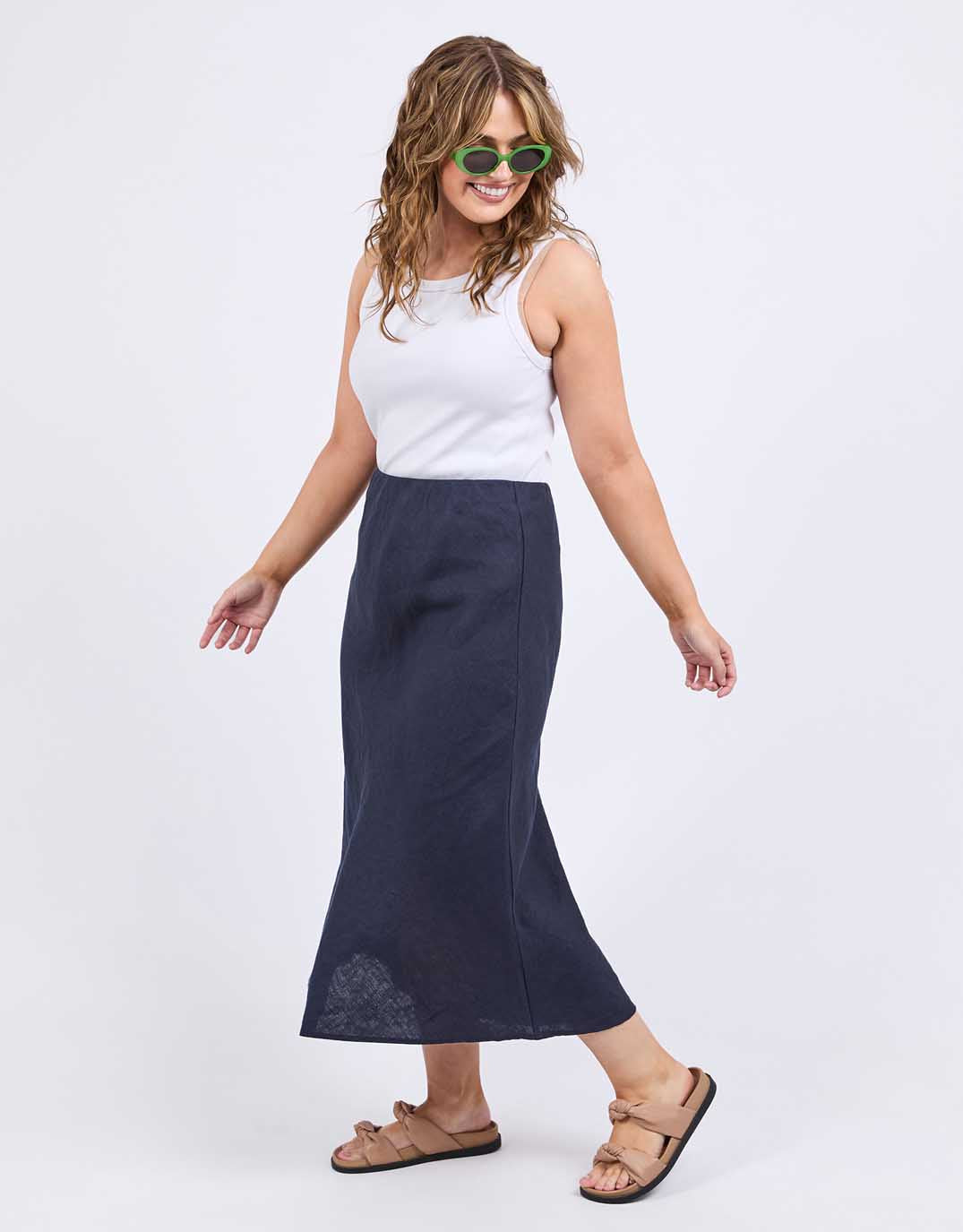 Elm Eleni Linen Skirt (Dark Sapphire)