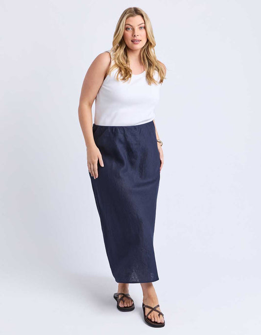 Eleni Linen Skirt - (Dark Sapphire)
