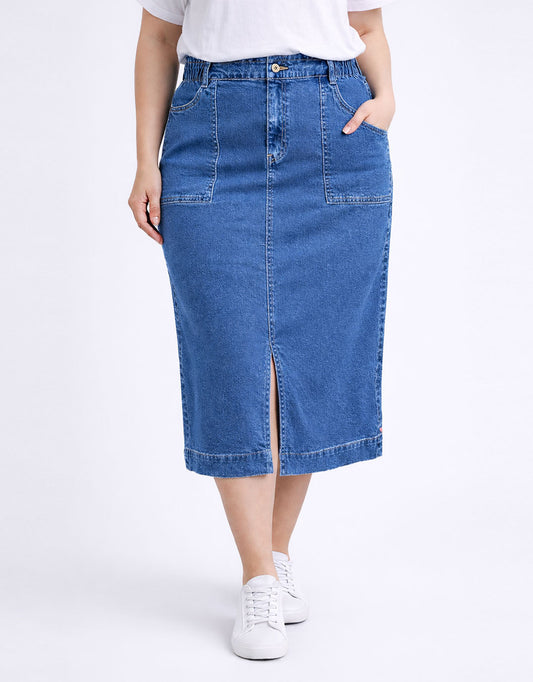 Elm Long Atlas Skirt (Dark Blue Wash)