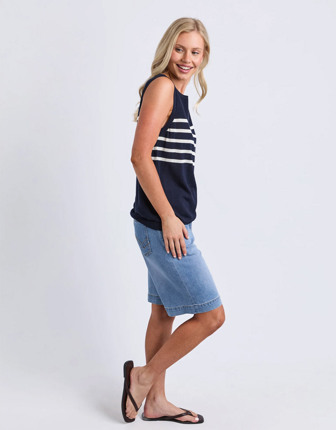Elm Striped Knit Tank (Navy)