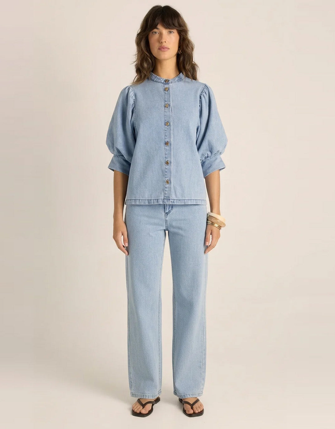 Fate and Becker Lila Denim Balloon Shirt Light Wash (Blue)