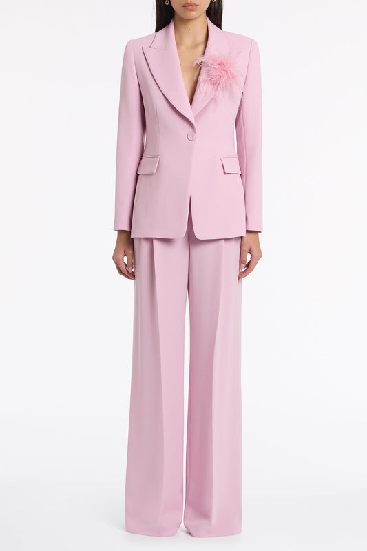 Image of Coats & Jackets. Product name - Floss Crepe Long Line Jacket in Pink colour by brand - Carla Zampatti