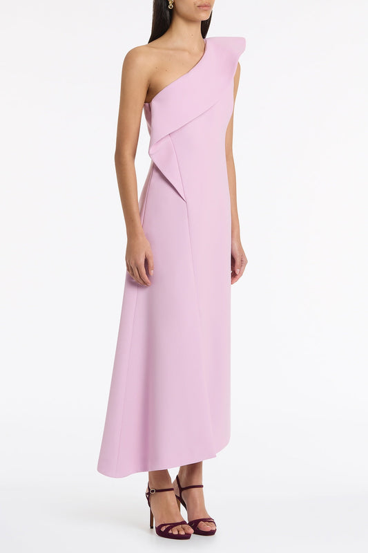 Carla Zampatti Floss Crepe Sculpted One Shoulder Midi Dress (Pink)