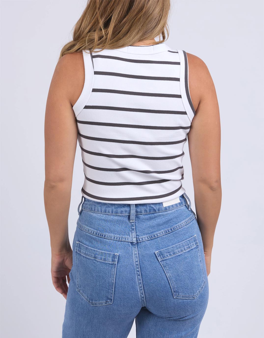 Foxwood Iris Stripe Tank (White With Charcoal Stripe)