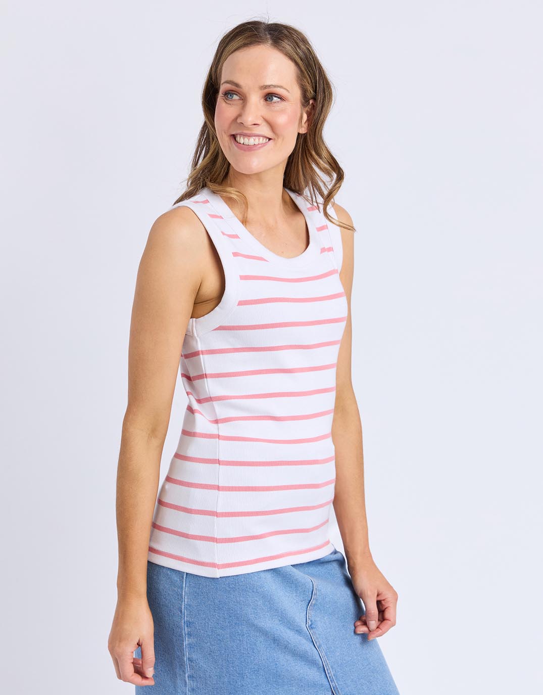 Foxwood Iris Stripe Tank (White With Rose Stripe)