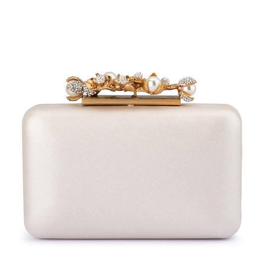 Olga Berg GABRIEL Pearl Embellished Clutch (White)