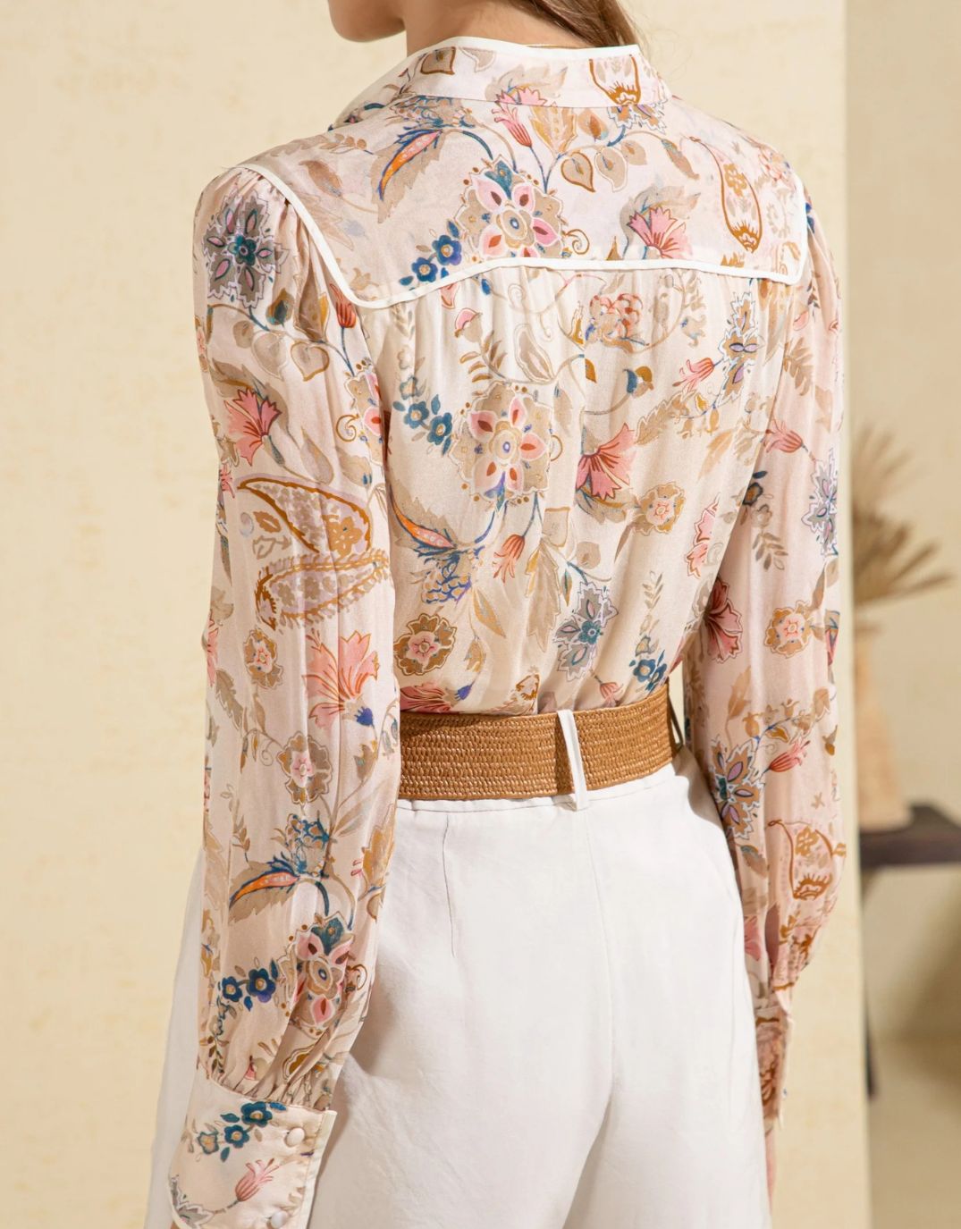 Alexandra Top - (Beige Print)