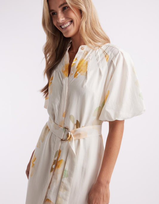 Fae Printed Short Sleeve Dress - (Cream Floral)