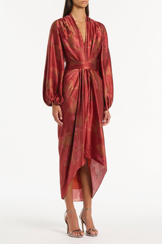 Carla Zampatti Grandiflora Silk Waterfall Dress (Red)