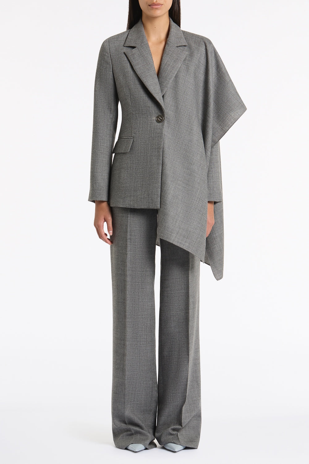 Carla Zampatti Melange Wool Suiting Scarf Jacket (Grey)
