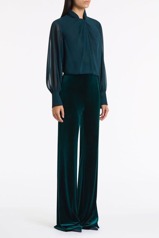 Carla Zampatti Hunter Georgette Twist Neck Top (Green)