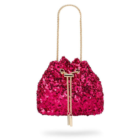 Olga Berg ILANA Sequin Drawstring Bag (Fuchsia)