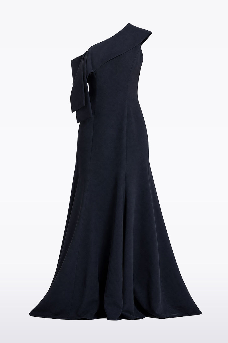 Carla Zampatti Ink Crepe Fascia Asymmetrical Gown (Cream)