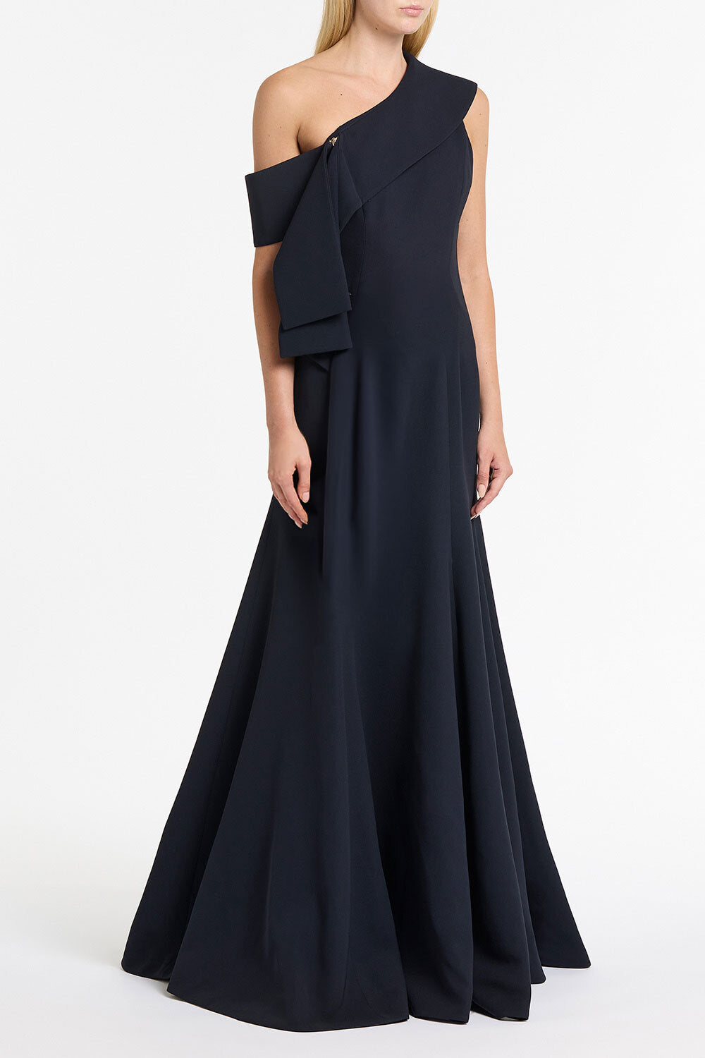 Carla Zampatti Ink Crepe Fascia Asymmetrical Gown (Cream)