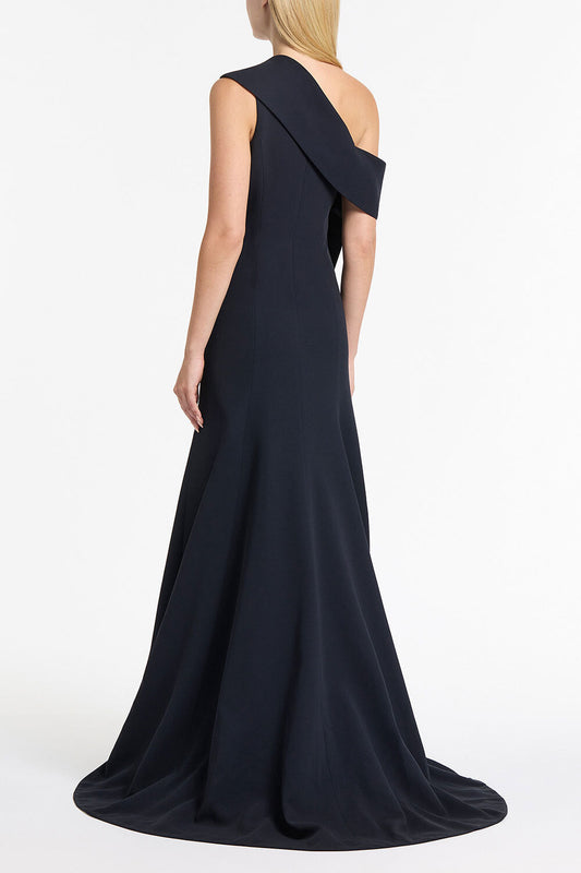 Carla Zampatti Ink Crepe Fascia Asymmetrical Gown (Cream)