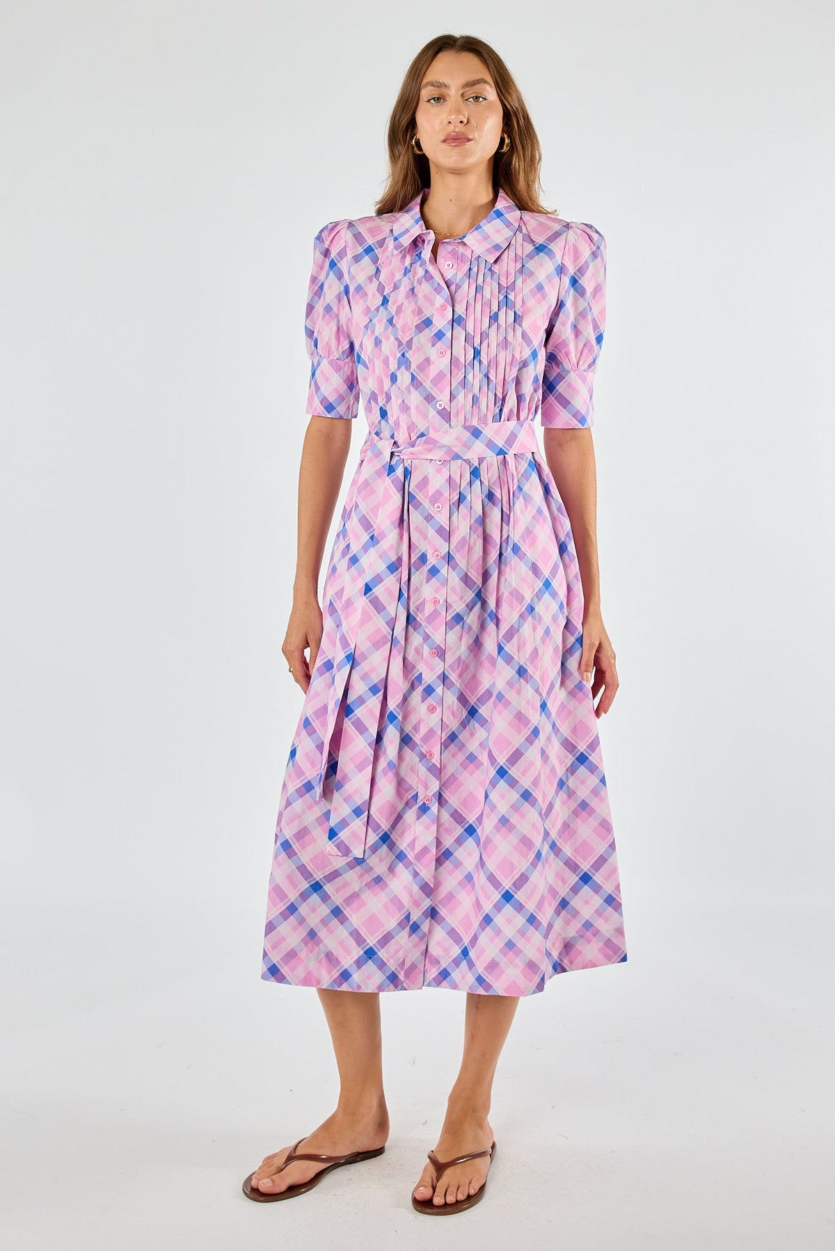 Division Itami Check Ruched Midi (Pink)