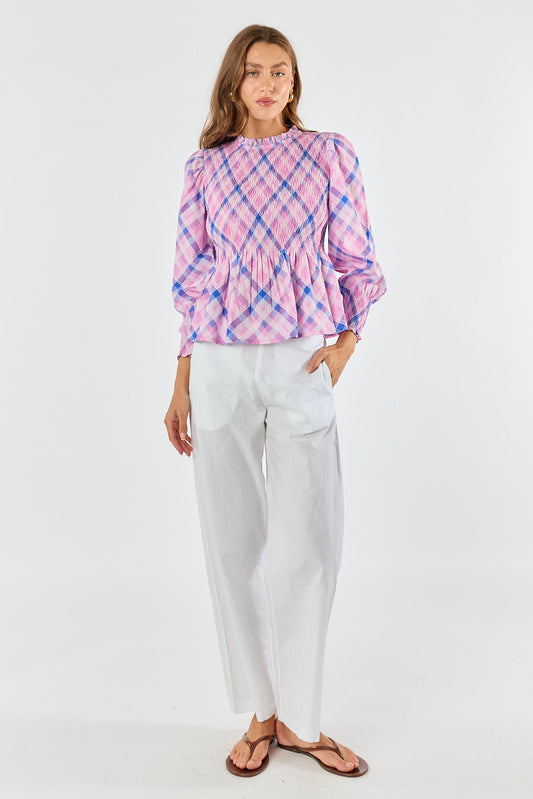 Division Itami Check Ruched Top (Pink)