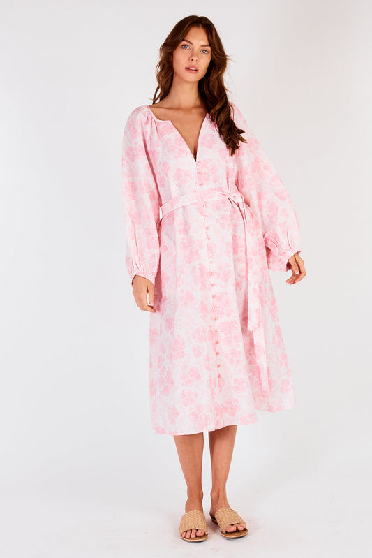 Itami Sakanto Long Sleeve Button Dress Flores (Pink)