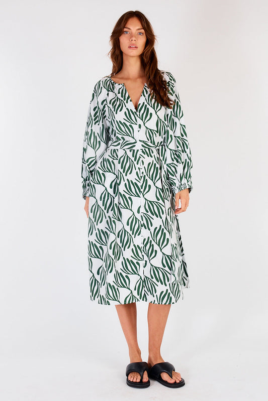 Itami Sakanto L/S Button Dress Verde (White)