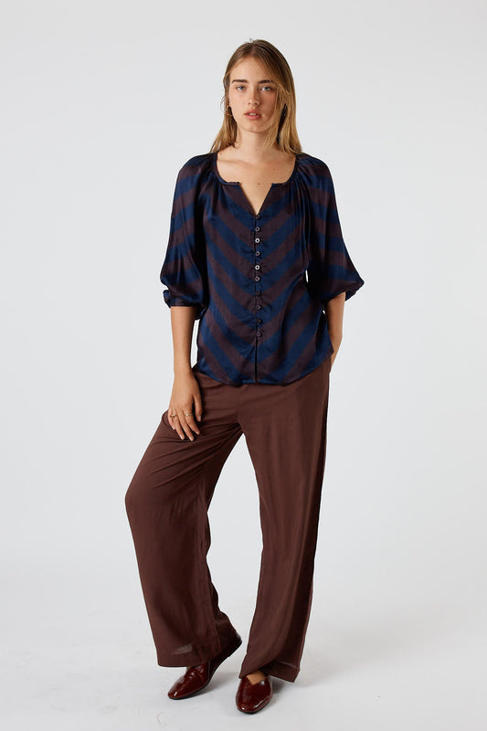 Division Itami Stripe Button Top (Navy)