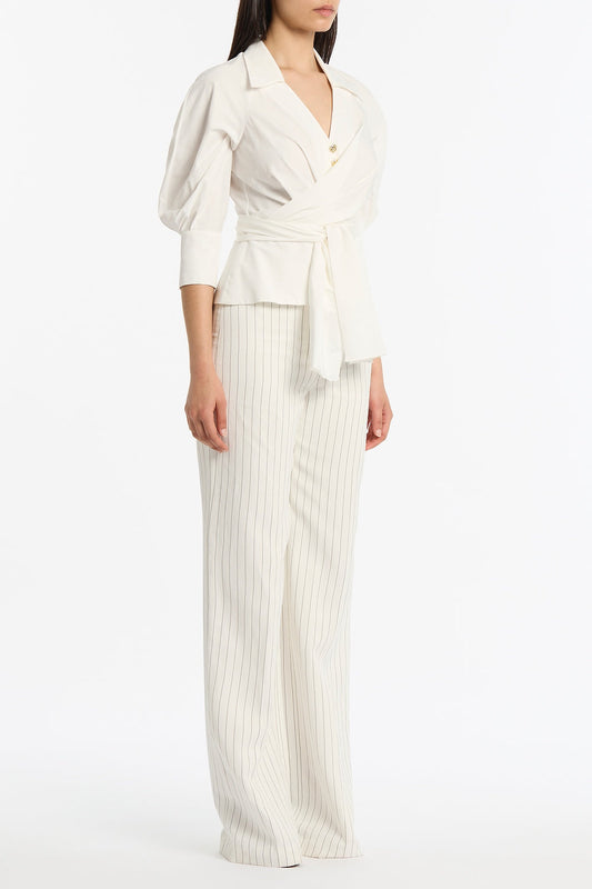 Carla Zampatti Cotton Taffeta Wrap Top (Ivory)