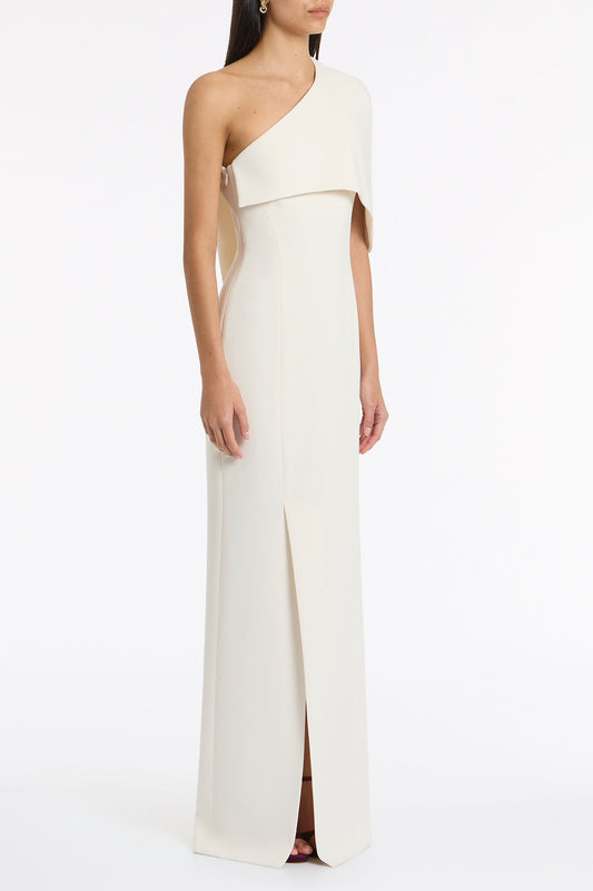 Carla Zampatti Crepe One Shoulder Cape Gown (Ivory)