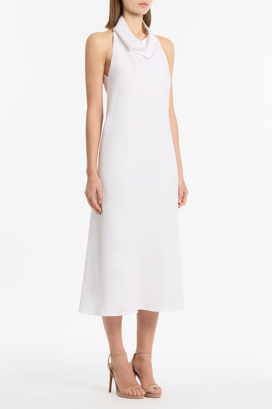 Carla Zampatti Linen Cowl Neck Midi Dress (Ivory)