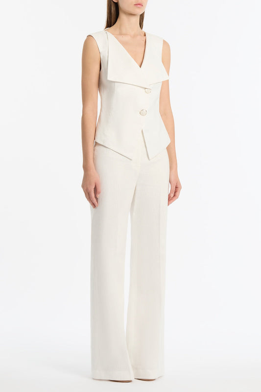 Carla Zampatti Linen Double Breasted Vest (Ivory)