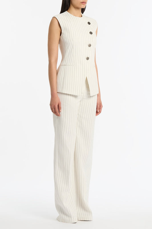 Carla Zampatti Pinstripe Linen Asymmetric Vest (Ivory)