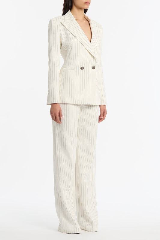 Carla Zampatti Pinstripe Linen Wide Leg Pant (Ivory)